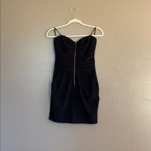 Strapless black mini dress- gold zipper